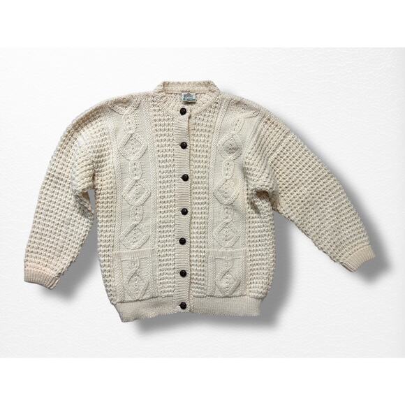 Vintage Hand Loomed Fisherman’s Cardigan Sweater, Size L - Picture 7 of 12